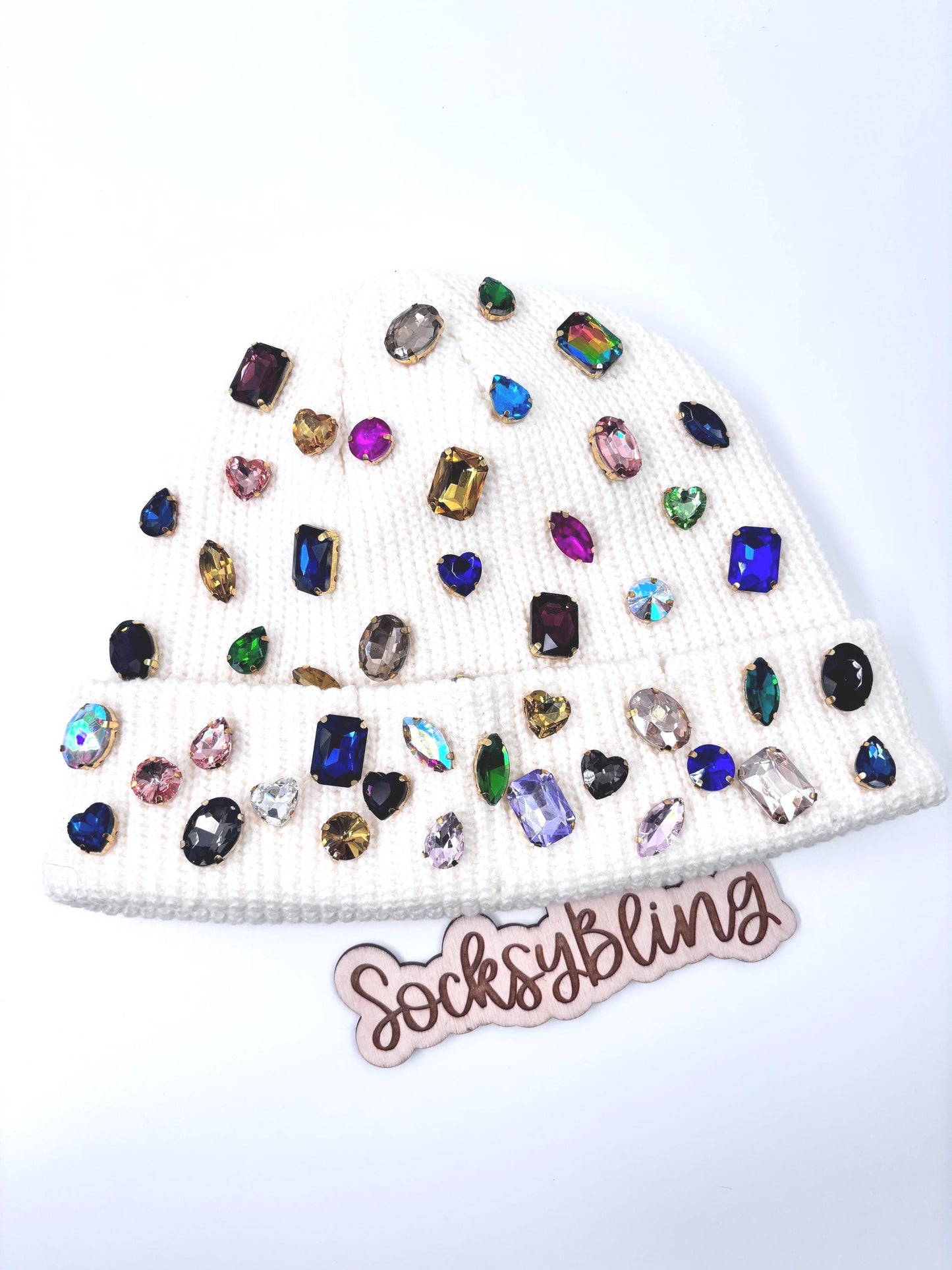 Bling Distressed Beanie | Colorful Rhinestone Statement Hat | Fisherman Beanie