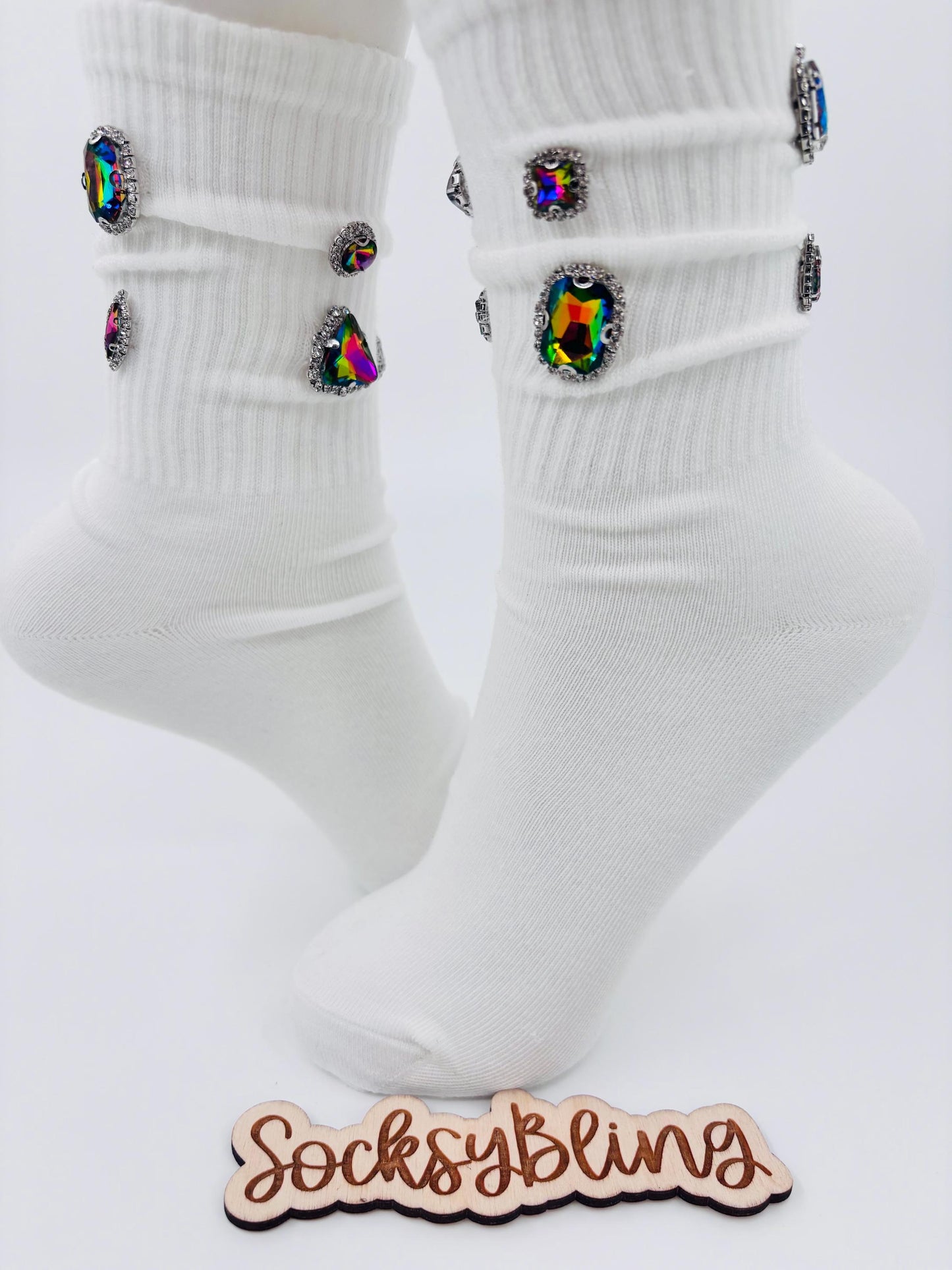Chunky Gem Statement Socks (6-10)| Iridescent Gem Socks • Hand-Sewn Statement Bling Socks • Festival Socks • Custom Crystal Socks • Sparkly