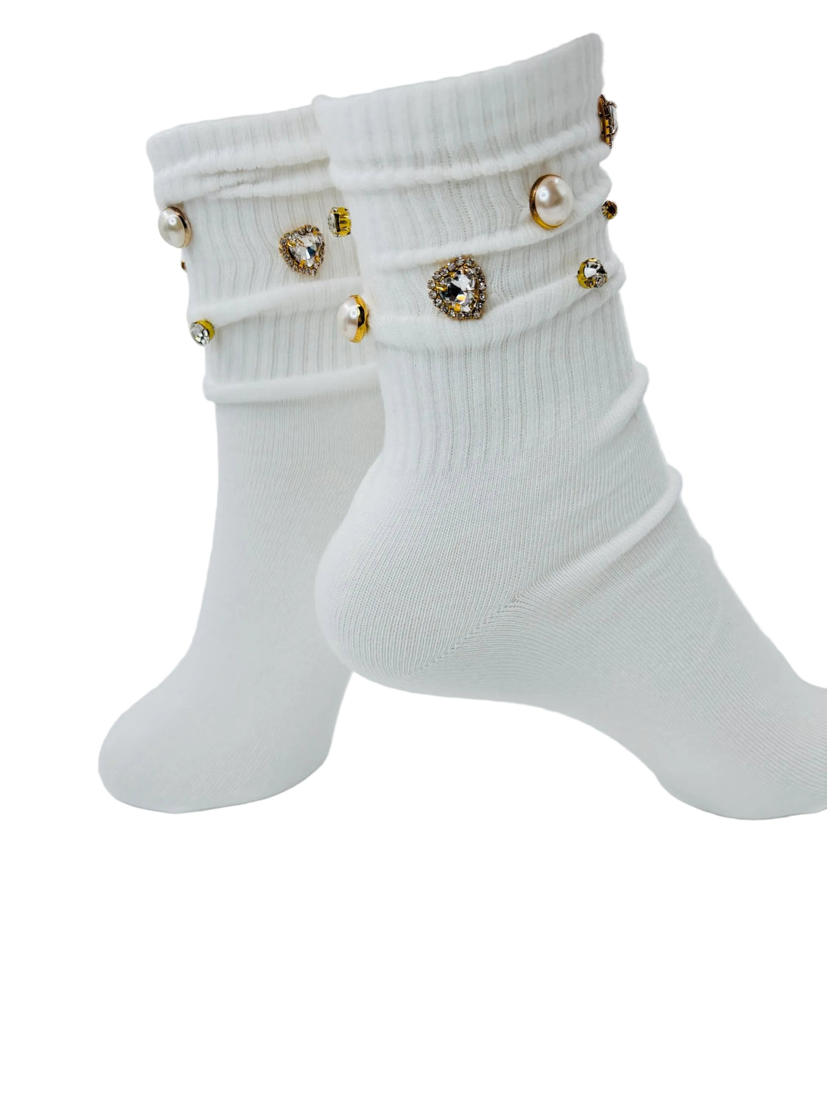 Pearl Gold Bling W Initial Socks for Sizes 6-10 - Hand-Sewn Rhinestone, Glitter, Glam