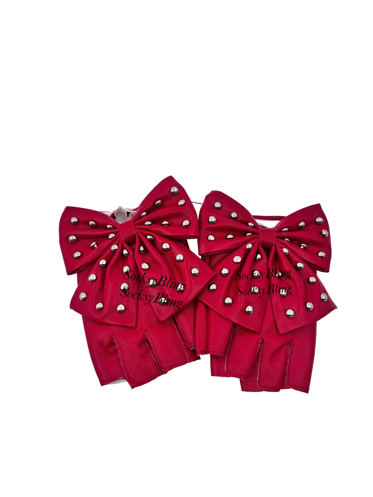 Studded Bow Fingerless Faux Leather Gloves, Elegant Fashion