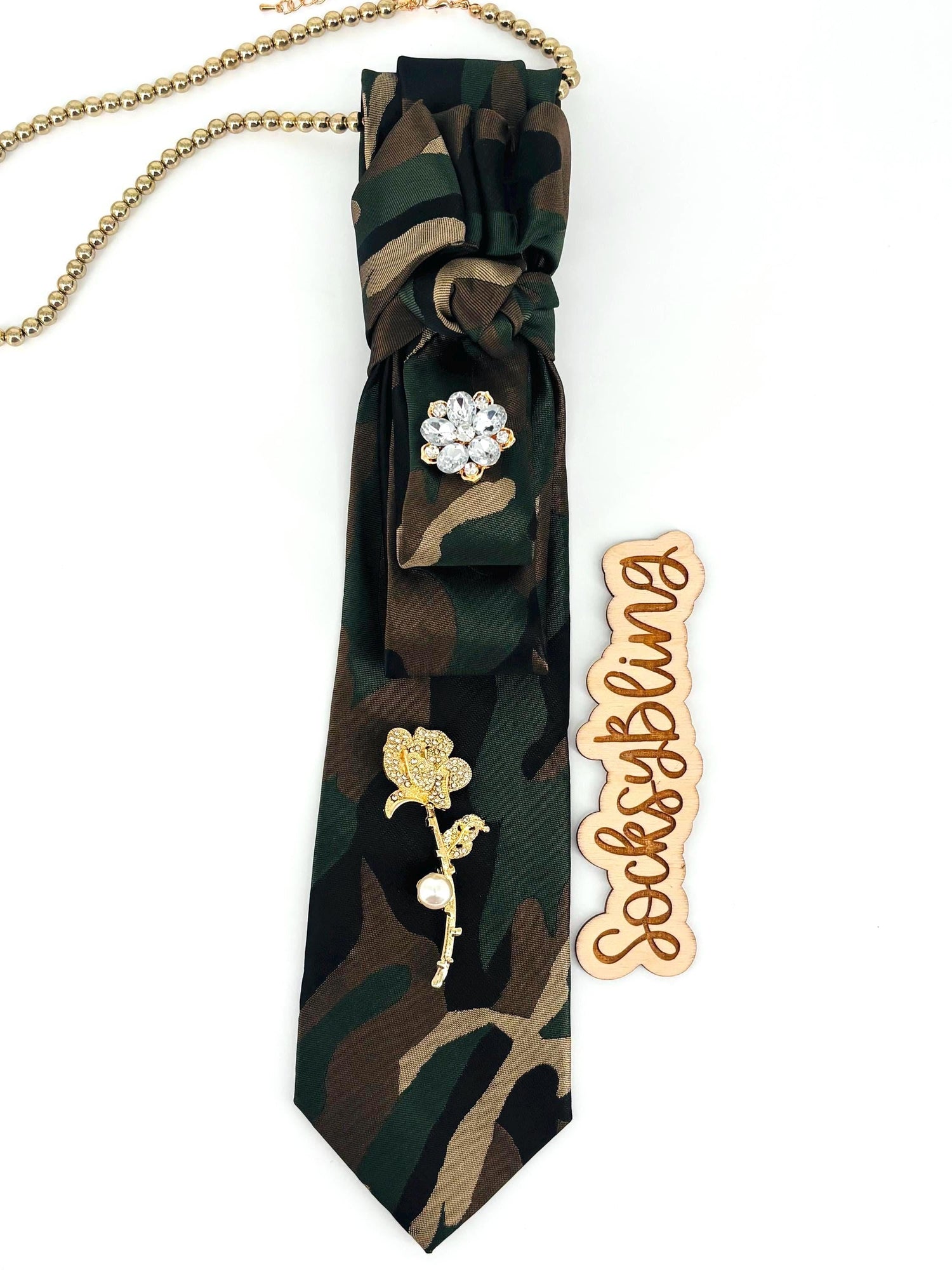 Camo Tie | Pearl Accessory |Hand-Sewn Necktie| Button Tie| New Necktie