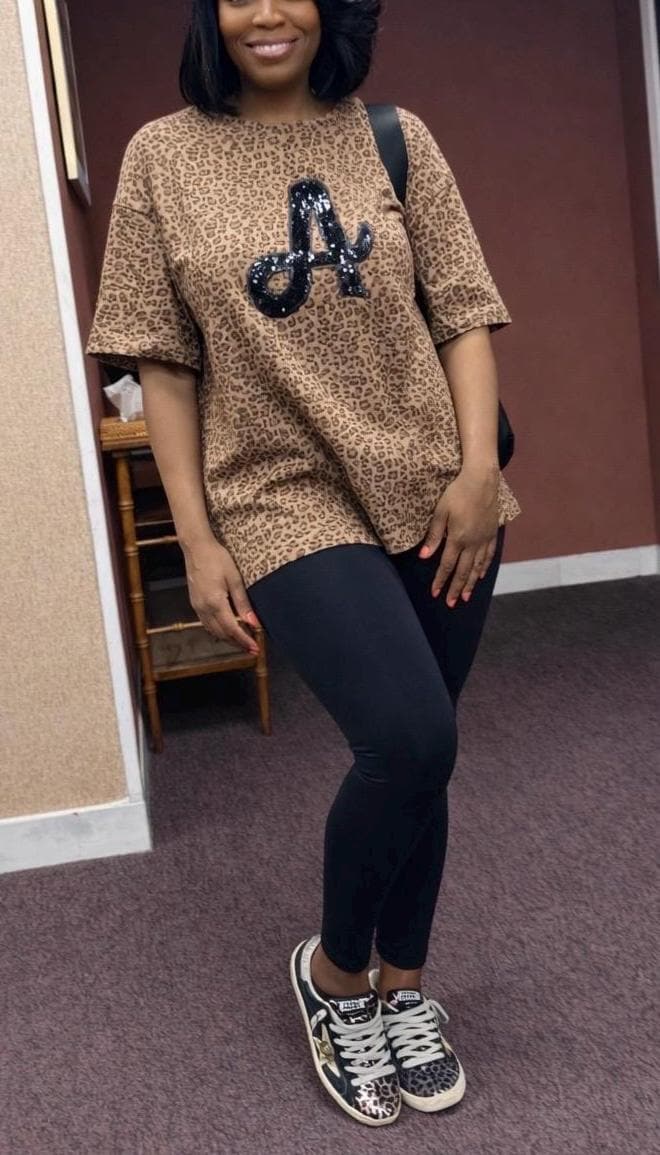 Custom Sequin Initial Leopard Print Shirt | Handmade Monogram Tee