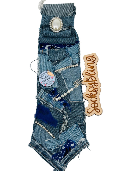 Raw Upcycled Distressed Denim Necktie