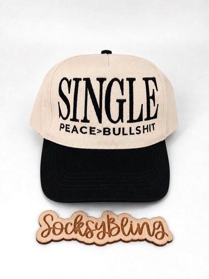 Single Peace Over Bullshit Trucker Hat| Embroidered Statement Hat| Statement Hat| Streetwear Cap| Adjustable Snapback Hat