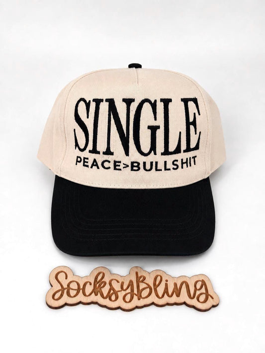 Single Peace Over Bullshit Trucker Hat| Embroidered Statement Hat| Statement Hat| Streetwear Cap| Adjustable Snapback Hat