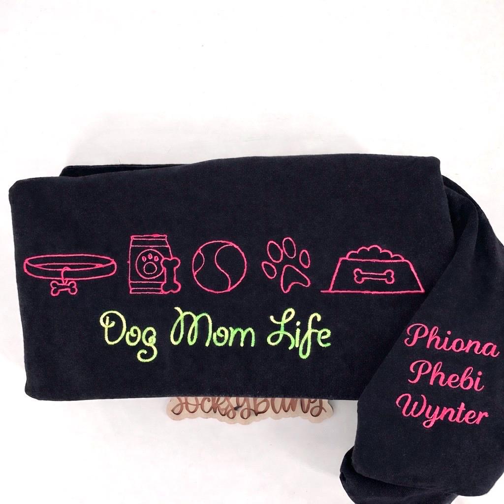Dog Mom Life Embroidered Sweatshirt | Custom Dog Mom Crewneck | Personalized Pet Lover Gift