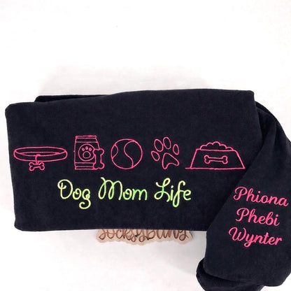 Dog Mom Life Embroidered Sweatshirt | Custom Dog Mom Crewneck | Personalized Pet Lover Gift