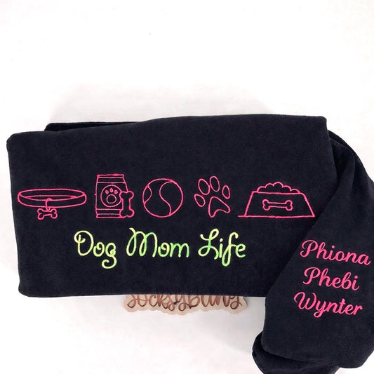 Dog Mom Life Embroidered Sweatshirt | Custom Dog Mom Crewneck | Personalized Pet Lover Gift