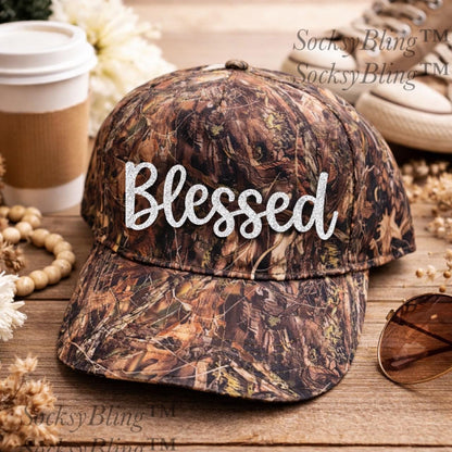 Camo Glitter Blessed Trucker Hat| Bling Faith Hat
