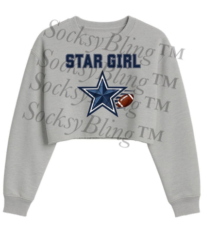 Star Girl Cropped Sweatshirt | Blue & Silver Inspired | Women’s Game Day Crop | Raw Hem Streetwear Sweatshirt