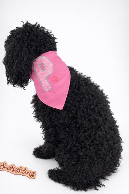 Custom Dog Glitter  Initial Bandana (PRE-ORDER | Personalized Pet Bandana | Embroidered Letter Dog Scarf Embroidered Initial Dog Bandana