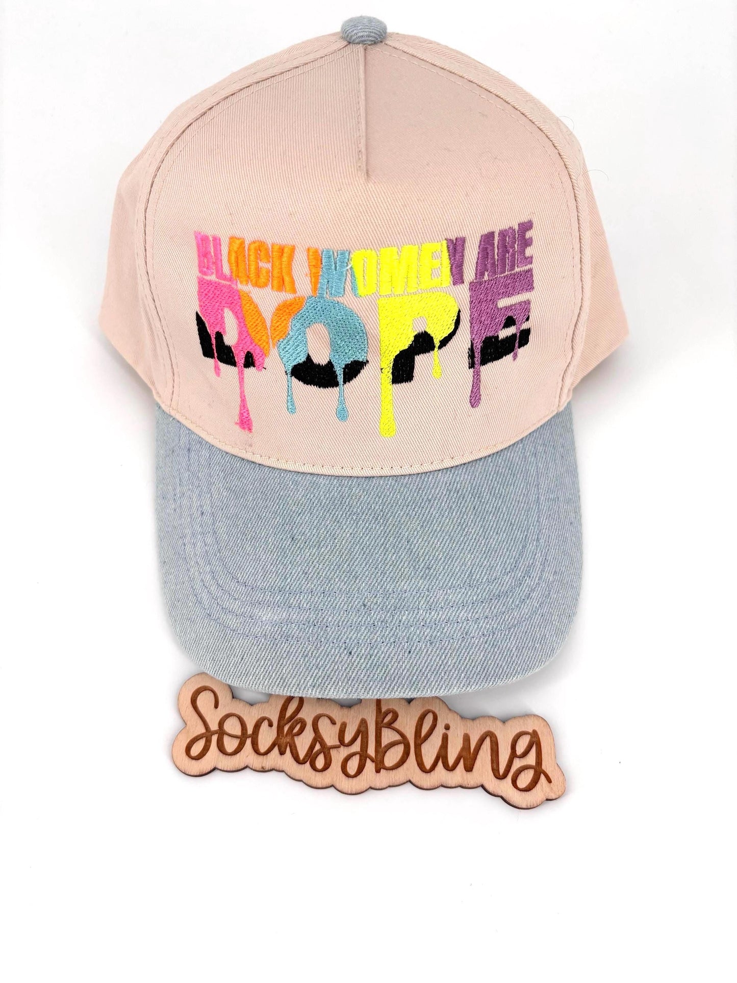 Embroidered Trucker Hat | Black Women Dope Drip Font Snapback, Streetwear Cap