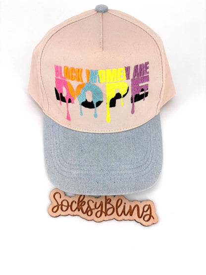 Embroidered Trucker Hat | Black Women Dope Drip Font Snapback, Streetwear Cap