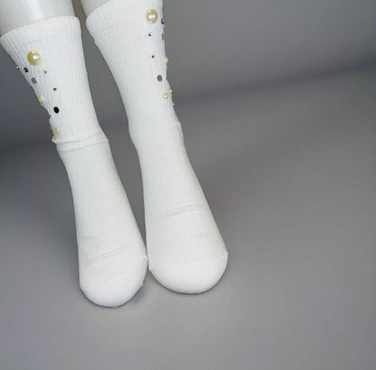 Religious Make Dua Bling Pearl Socks, Rhinestones, Muslim, Muslimah, Prayer Crew socks, Handmade