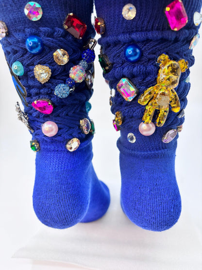 Dope Blinged-Out Socks|Rhinestone Junk Socks with Charms – Bling Statement Socks for Women | Funky Colorful Streetwear Style