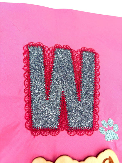 Custom Dog Glitter  Initial Bandana (PRE-ORDER | Personalized Pet Bandana | Embroidered Letter Dog Scarf Embroidered Initial Dog Bandana
