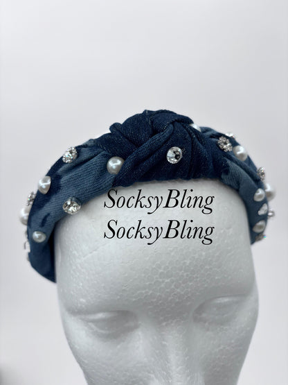Handmade Knotted Headband with Pearls and Rhinestones