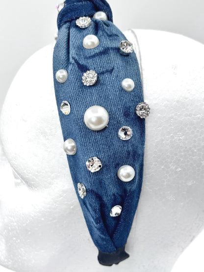 Handmade Knotted Headband with Pearls and Rhinestones