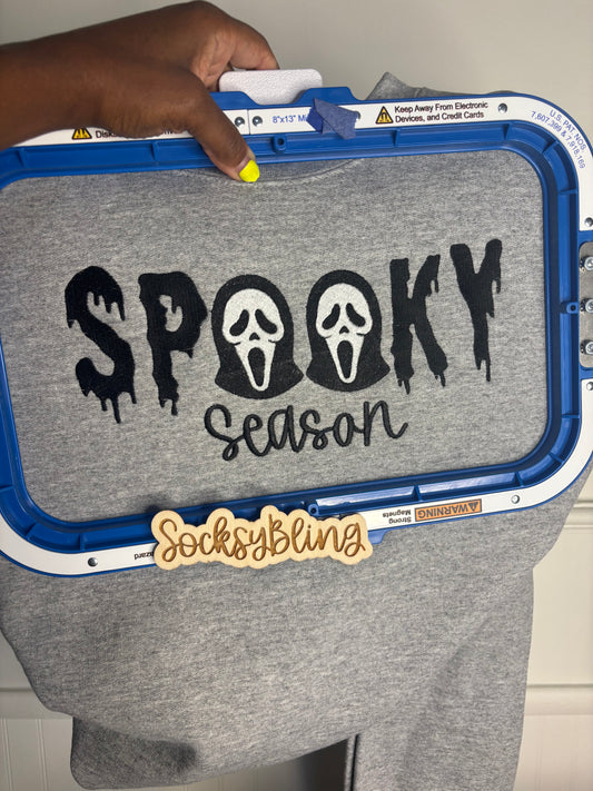 Spooky Season Ghost Face Embroidered Crewneck| Glow In The Dark