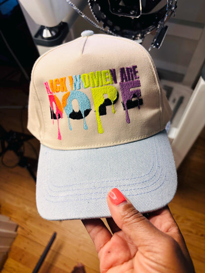Embroidered Trucker Hat | Black Women Dope Drip Font Snapback, Streetwear Cap