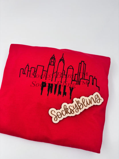 Embroidered Philly Skyline Shirt| Philly Drip Tee| Philadelphia Crewneck| Custom Streetwear Tee
