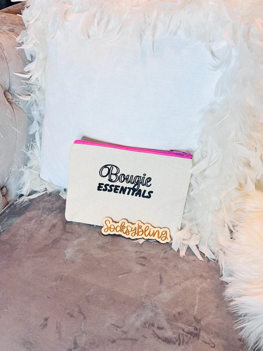 Bougie Essentials Zipper Pouch – Pink Zipper Makeup Bag| Glam Cosmetic Bag |Travel Toiletry Pouch