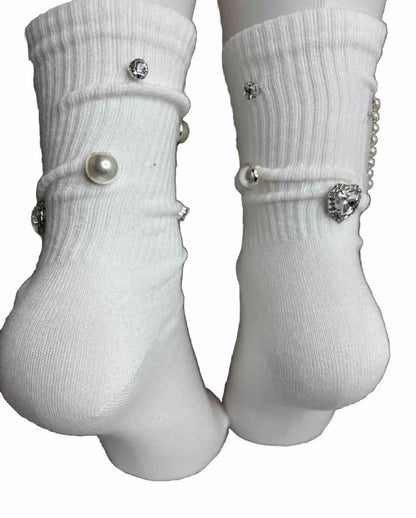 Hand- Sewn Embellished Initial Socks (6-10), Gems Bling Socks