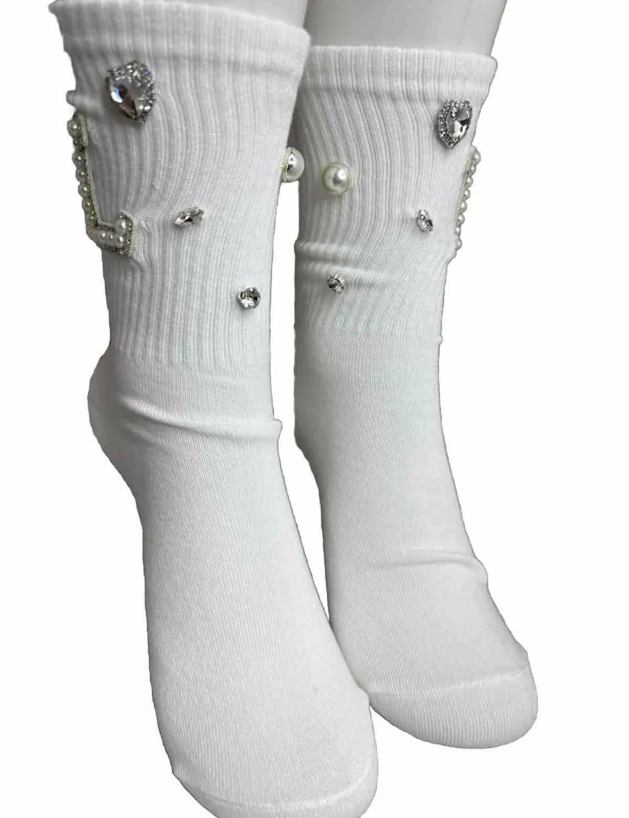 Hand- Sewn Embellished Initial Socks (6-10), Gems Bling Socks
