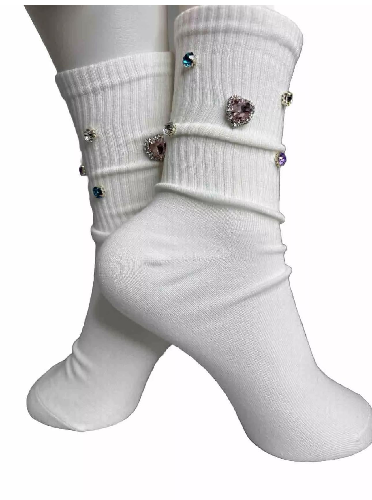 Pastel M Initial Hand-Sewn Rhinestone Socks ( 6-10)| Bling Gem Socks