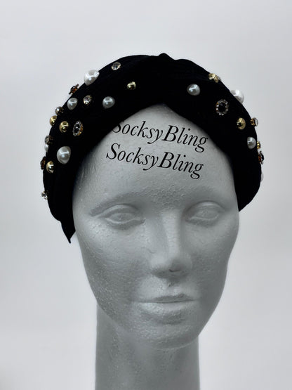 Handmade Knotted Headband with Pearls and Rhinestones