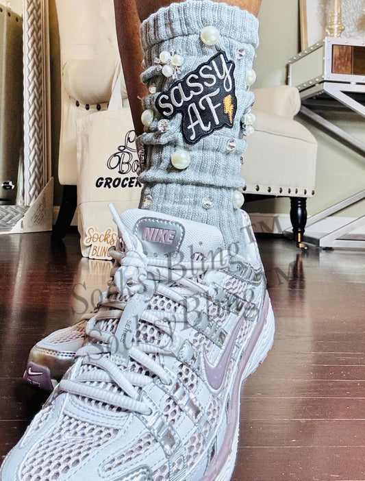 Sassy AF Bling Pearl Socks| Junks Socks Patch | Statement Girl Socks | Streetwear Dri