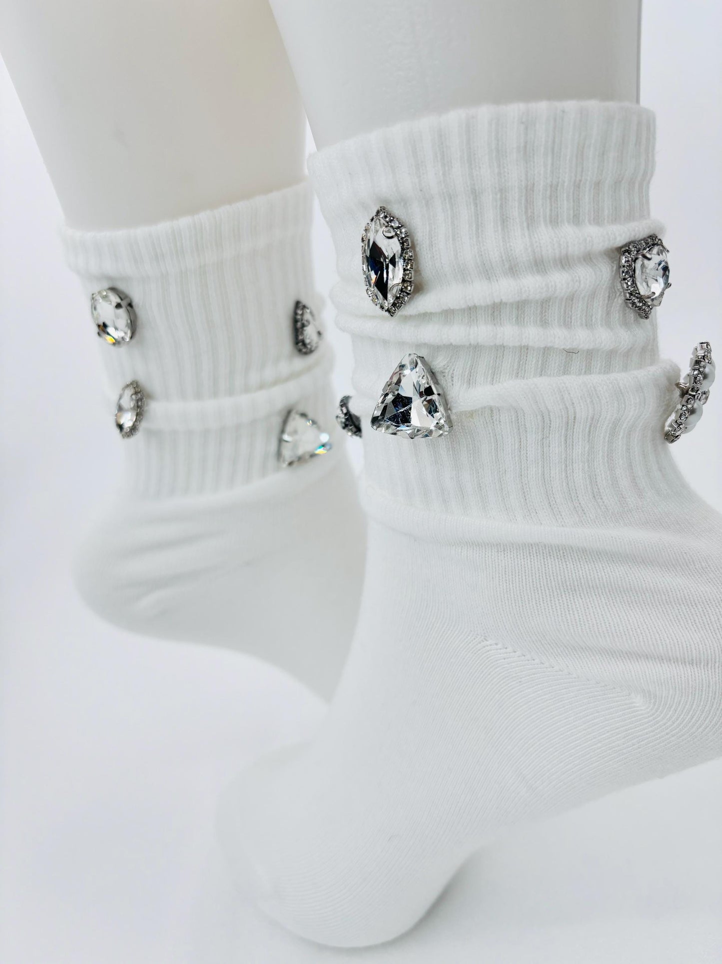 Hand-Sewn Embellished Button Socks | Rhinestone Bling|Gems| Bedazzled