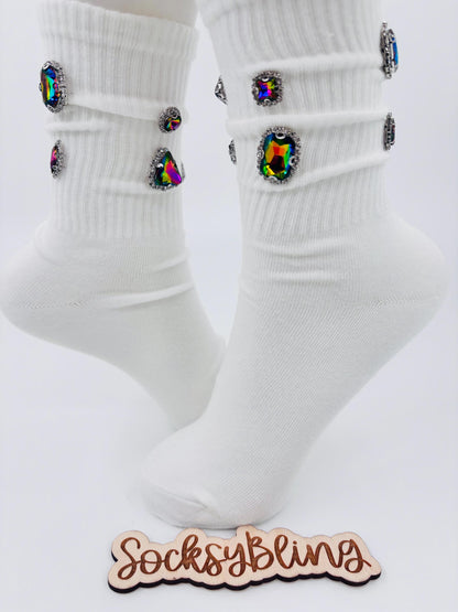 Chunky Gem Statement Socks (6-10)| Iridescent Gem Socks • Hand-Sewn Statement Bling Socks • Festival Socks • Custom Crystal Socks • Sparkly
