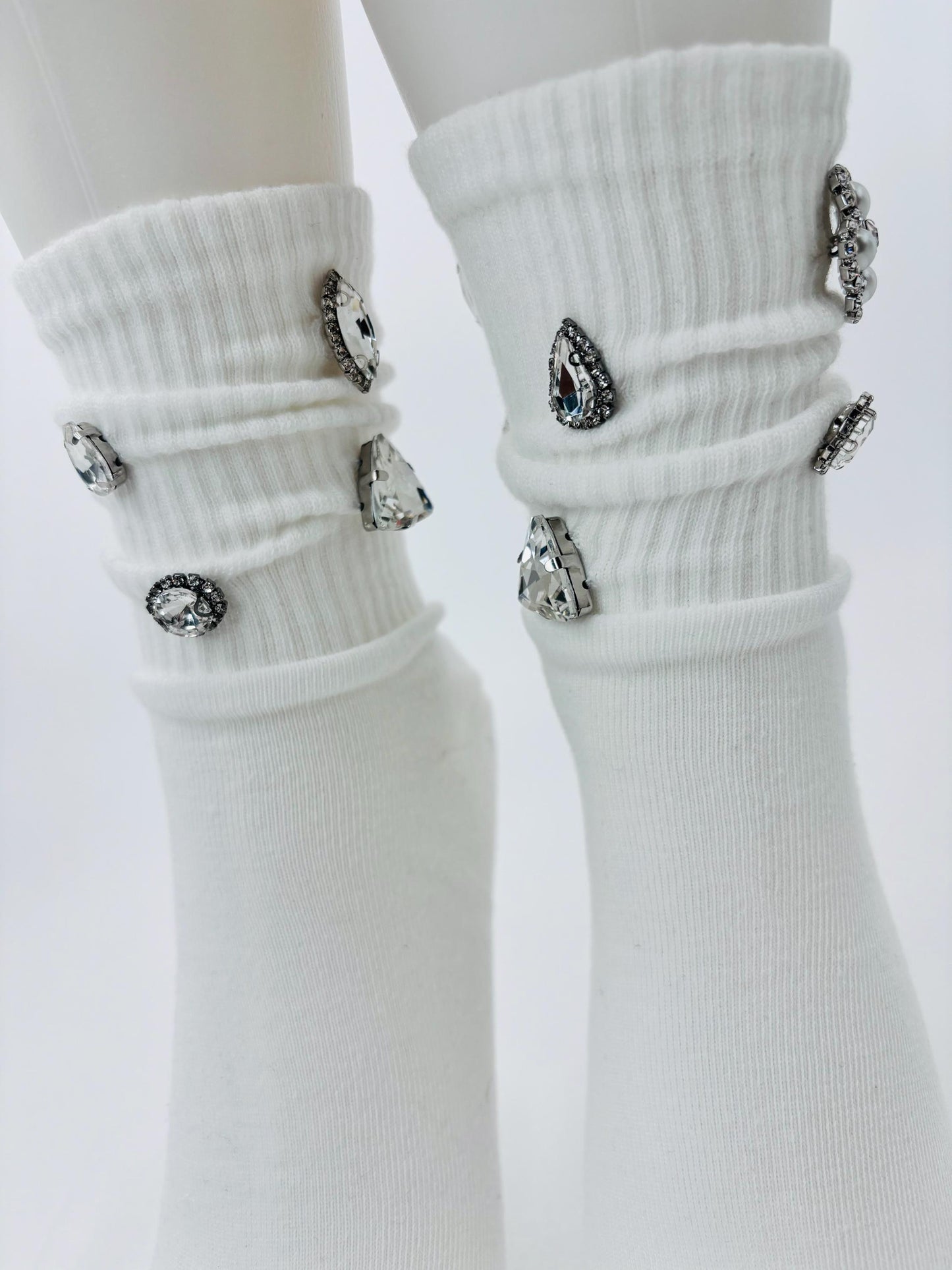 Hand-Sewn Embellished Button Socks | Rhinestone Bling|Gems| Bedazzled