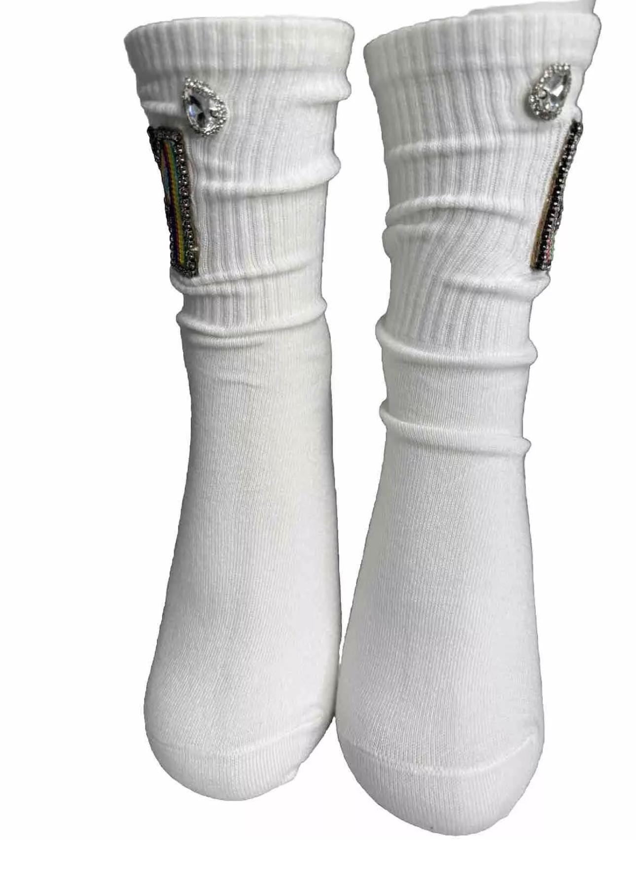 Multicolor Strip M Initial Bling Socks 6-10