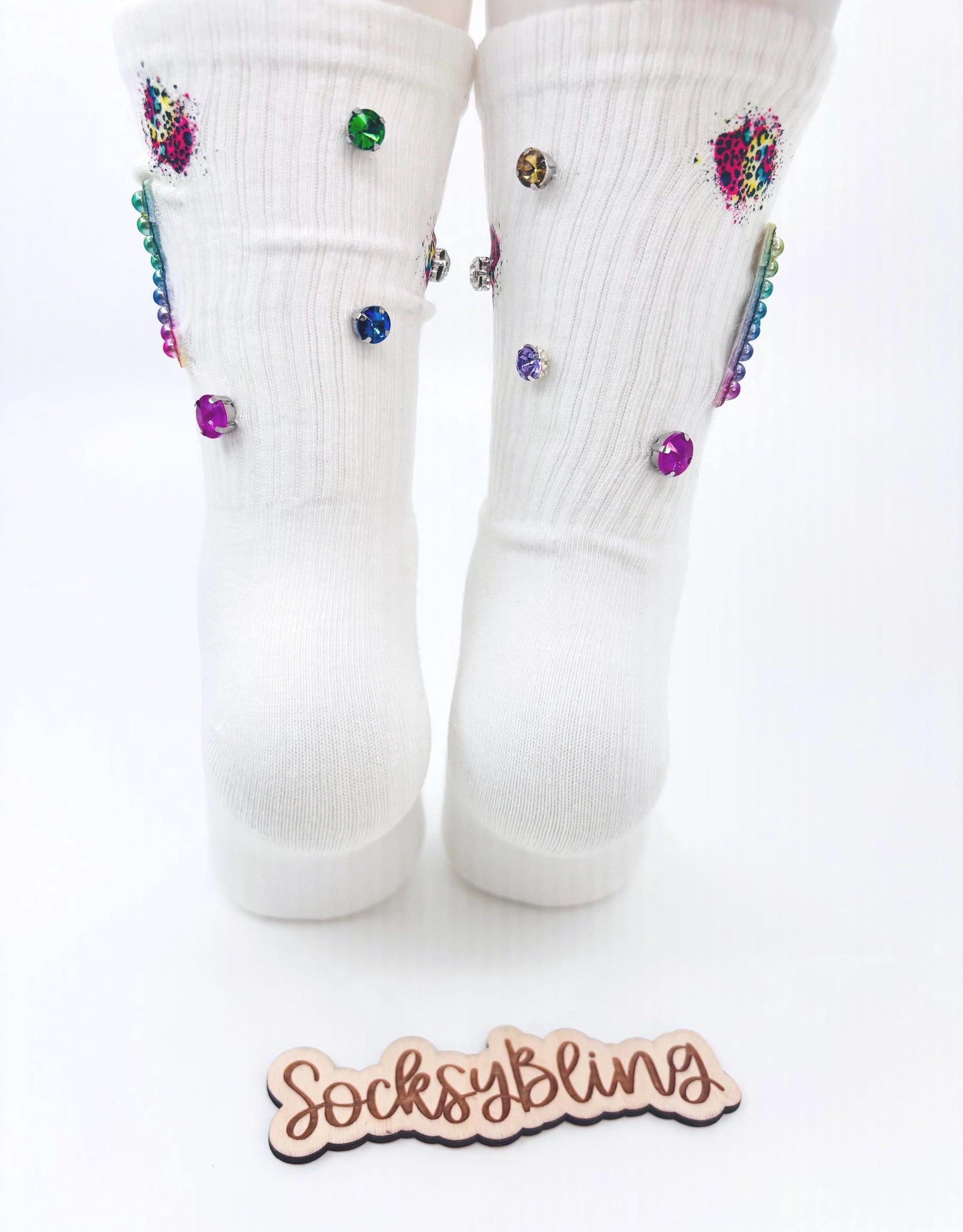 Rainbow Pearl K Initial Socks (6-10)| Hand-Sewn Bling Socks|Rhinestone Socks|Socks with Gems