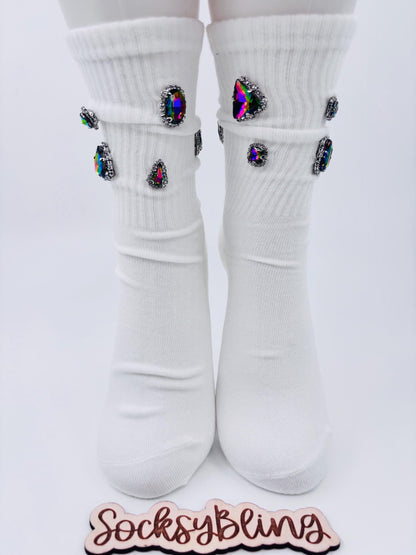 Chunky Gem Statement Socks (6-10)| Iridescent Gem Socks • Hand-Sewn Statement Bling Socks • Festival Socks • Custom Crystal Socks • Sparkly