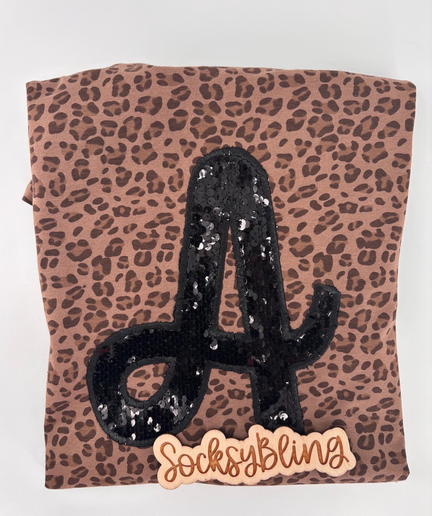 Custom Sequin Initial Leopard Print Shirt | Handmade Monogram Tee