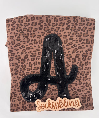 Custom Sequin Initial Leopard Print Shirt | Handmade Monogram Tee