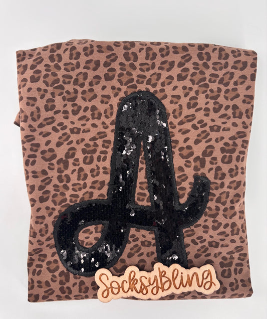 Custom Sequin Initial Leopard Print Shirt | Handmade Monogram Tee