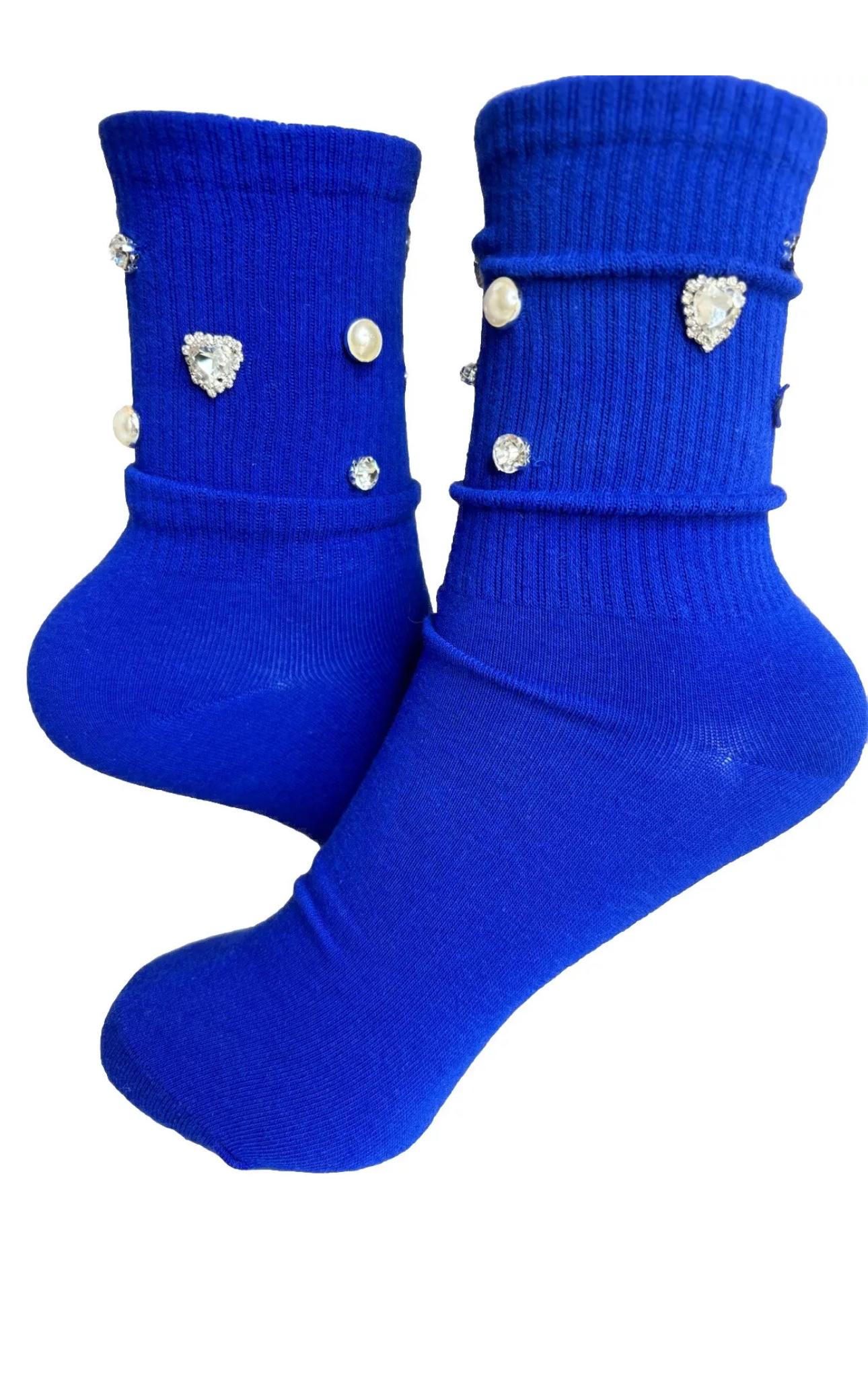 Pearl M initial Rhinestone socks 6-10, Gems, Hand-Sewn, Bling