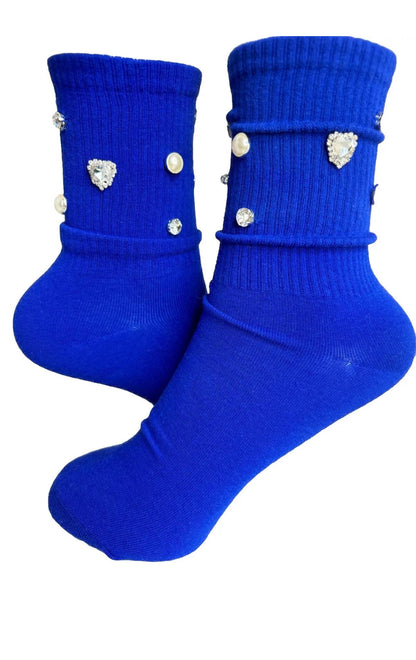 Pearl M initial Rhinestone socks 6-10, Gems, Hand-Sewn, Bling