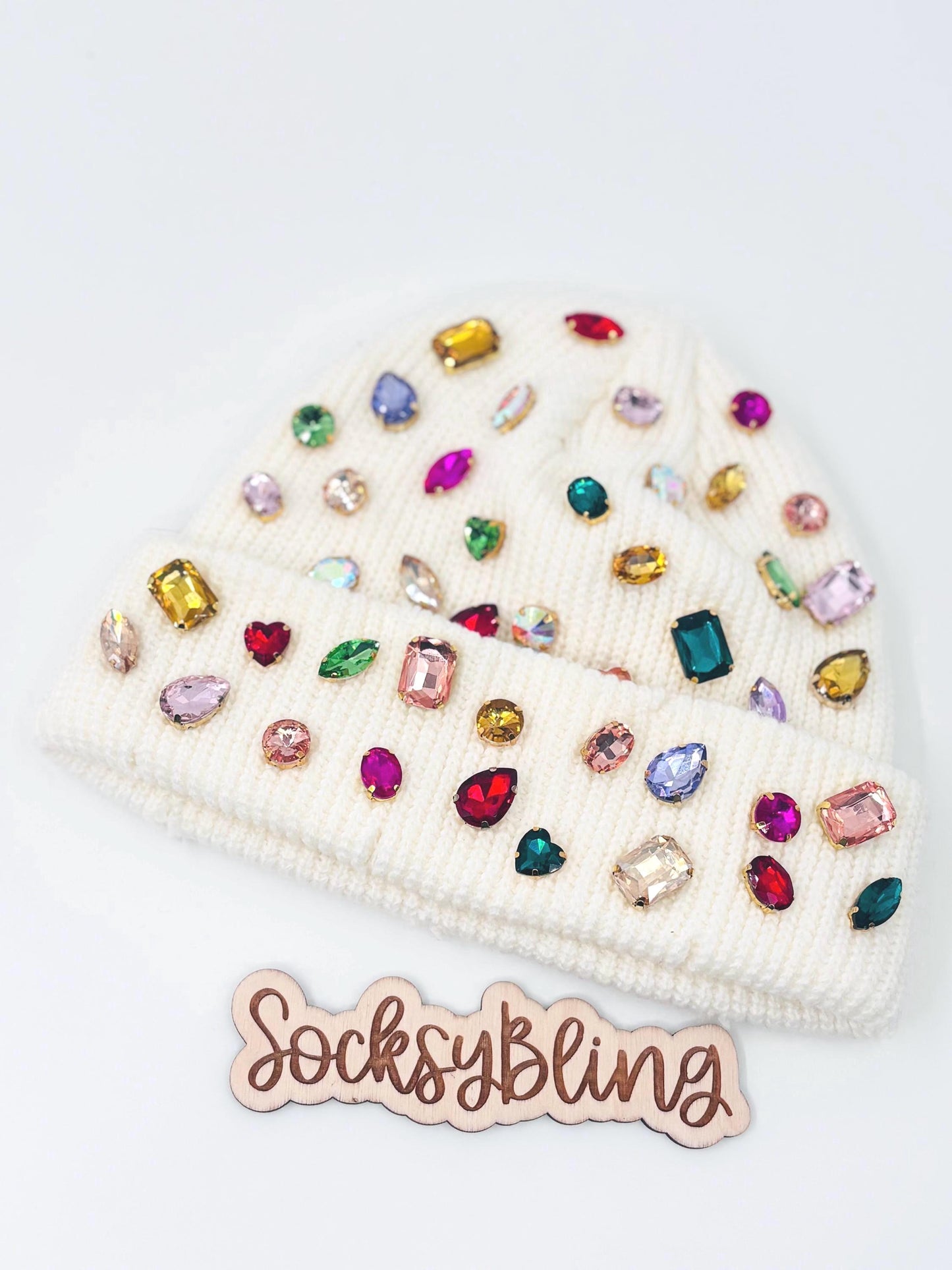 Bling Distressed Beanie | Colorful Rhinestone Statement Hat | Fisherman Beanie