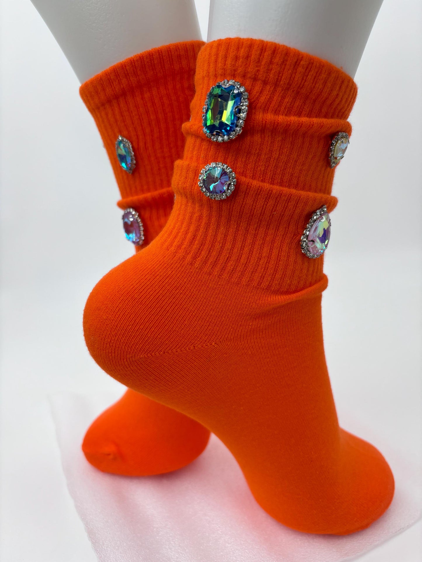 Orange Rhinestone Socks | Blinged-Out Gem Socks (Size 6-10)
