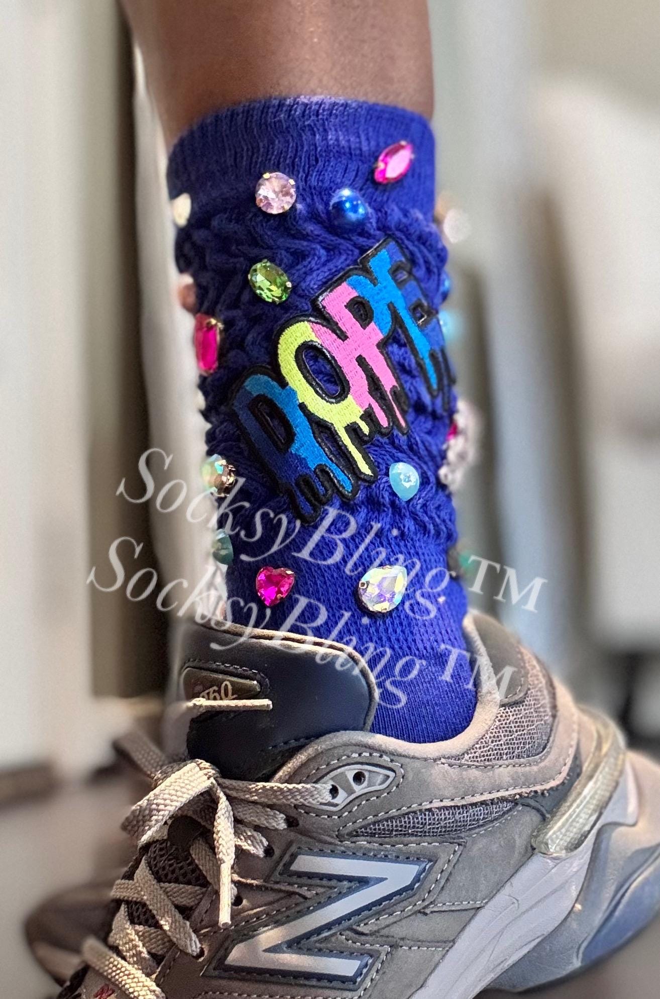 Dope Blinged-Out Socks|Rhinestone Junk Socks with Charms – Bling Statement Socks for Women | Funky Colorful Streetwear Style