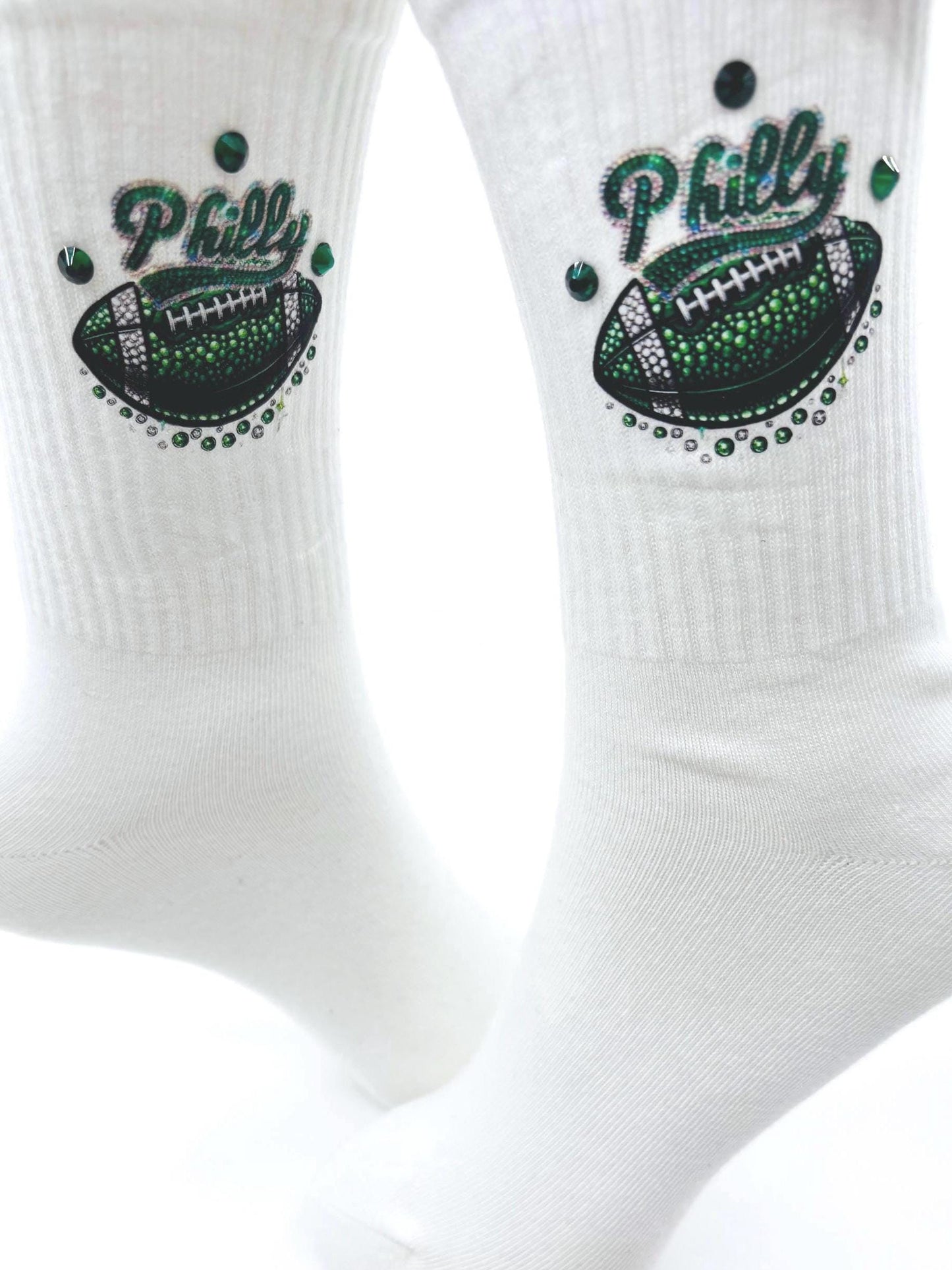 Philly Football Green Rhinestone Socks 6-10