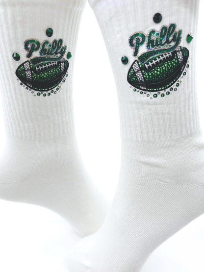 Philly Football Green Rhinestone Socks 6-10