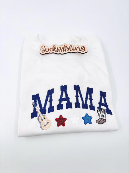 Embroidered Mama Country Shirt| 4th of July Celebration| Western Sketch Mama Tee| Mothers Day Gift