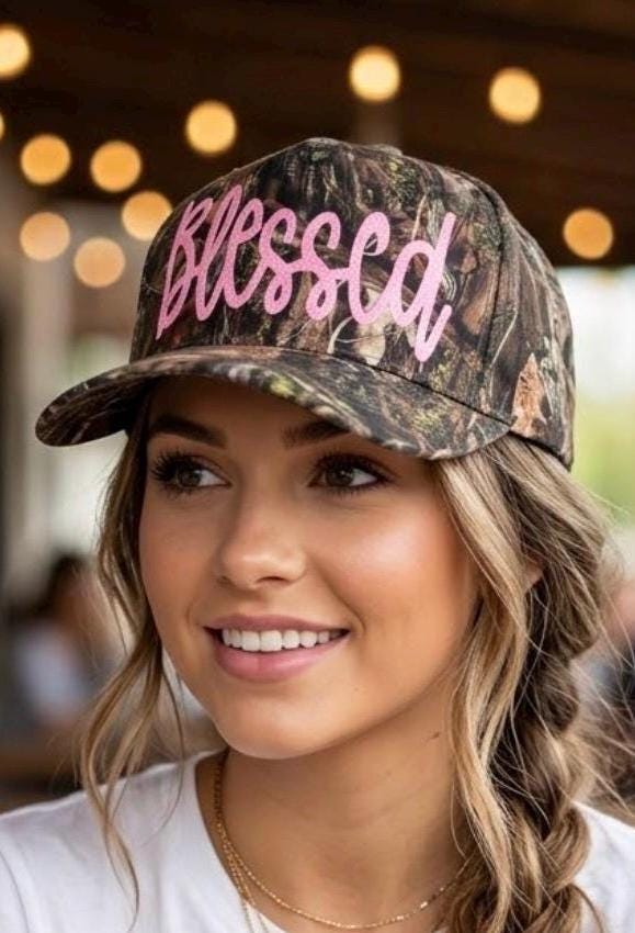 Camo Glitter Blessed Trucker Hat| Bling Faith Hat