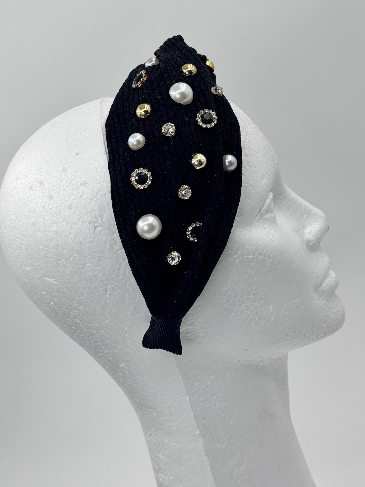 Handmade Knotted Headband with Pearls and Rhinestones